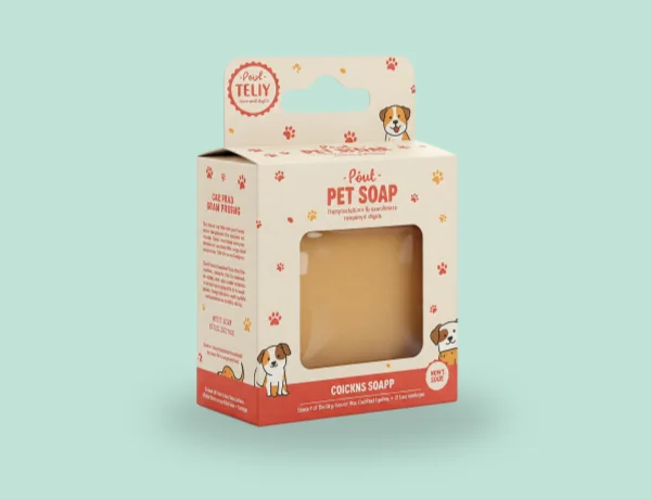 Retail soap packaging with hanging tab for store shelf display